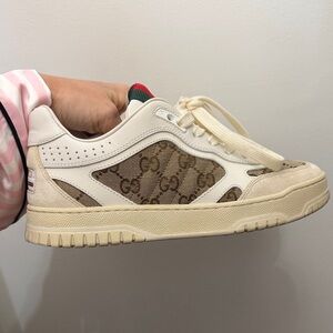 Gucci Off-White and Tan Logo Sneakers
